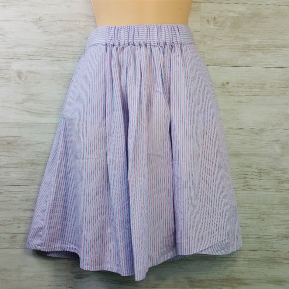 J.CREW CANDY STRIPER BLUE & RED STRIPED CIRCLE COTTON FLARED MINI SKIRT S - Picture 4 of 7